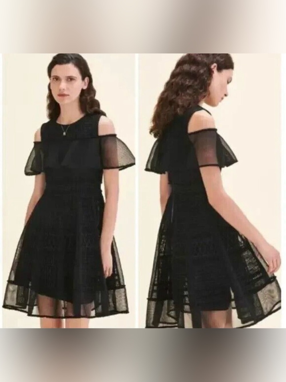 Maje Black Rosalie Mesh Cold Shoulder Lace Dress Mini Cocktail Women's Small (1)